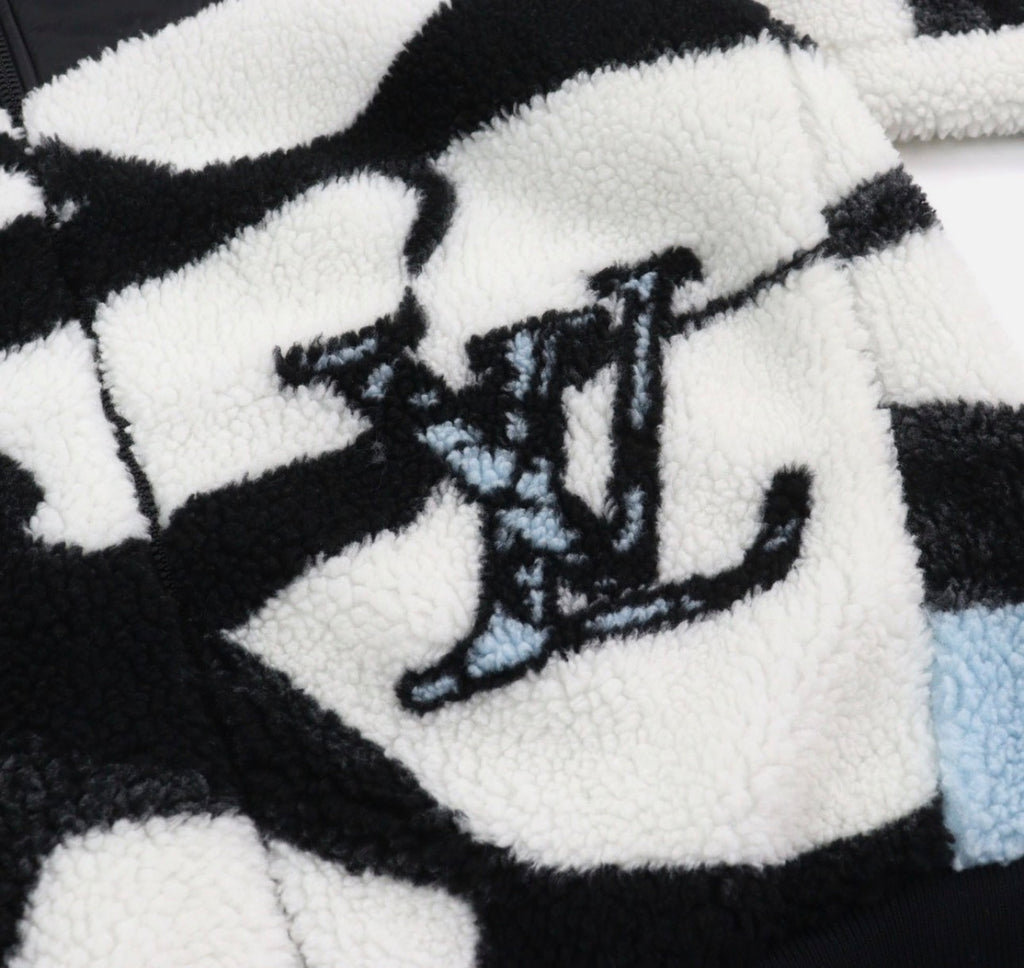 L.V Men’s Abstract Logo Bomber Jacket M Black/White/Blue