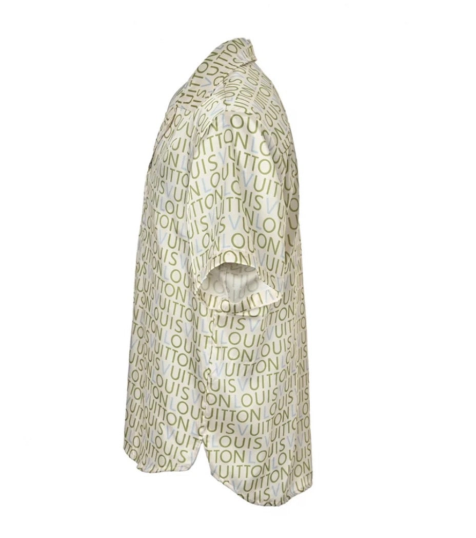 Short-Sleeved Printed Silk Shirt