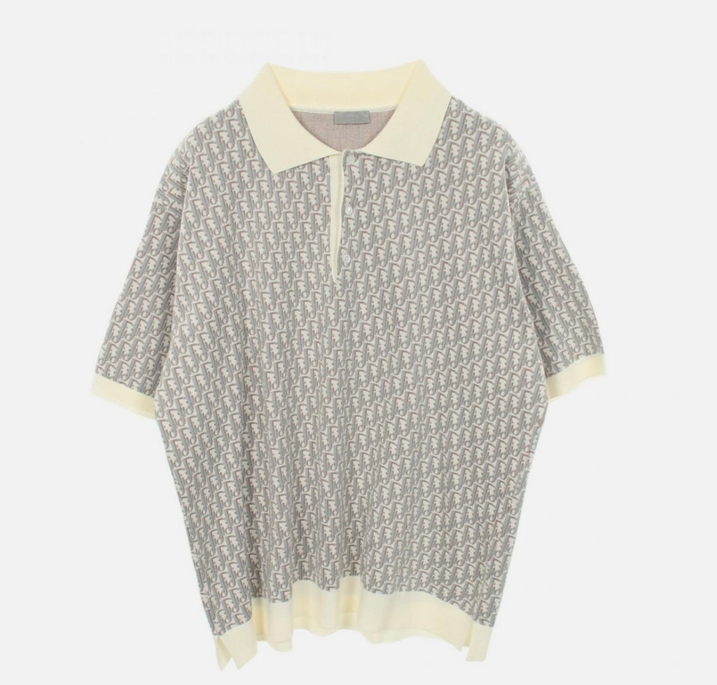 Dior Oblique Polo Shirt White Cotton Jacquard