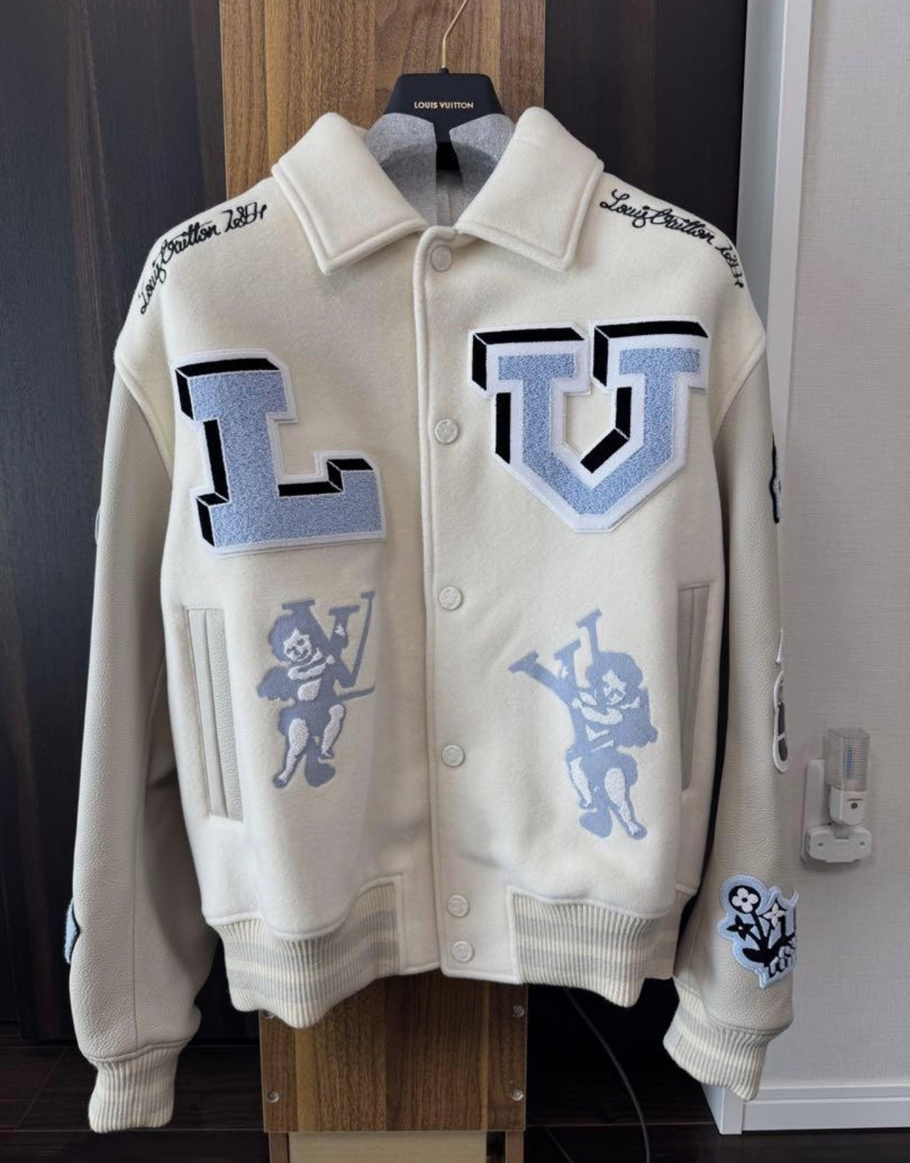 L.V 22AW Multi-patch Mixed Leather Varsity Jacket Blouson RM222 MJY SIZE 44