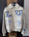 L.V 22AW Multi-patch Mixed Leather Varsity Jacket Blouson RM222 MJY SIZE 44